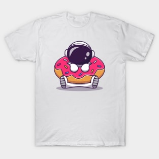Cute Astronaut With Doughnut Cartoon T-Shirt